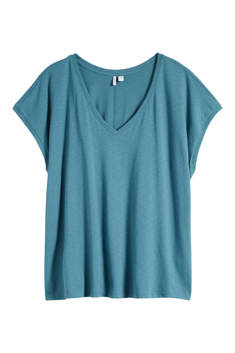 V-Neck Pima Cotton Slub T-Shirt, Alternate, color, TEAL HYDRO
