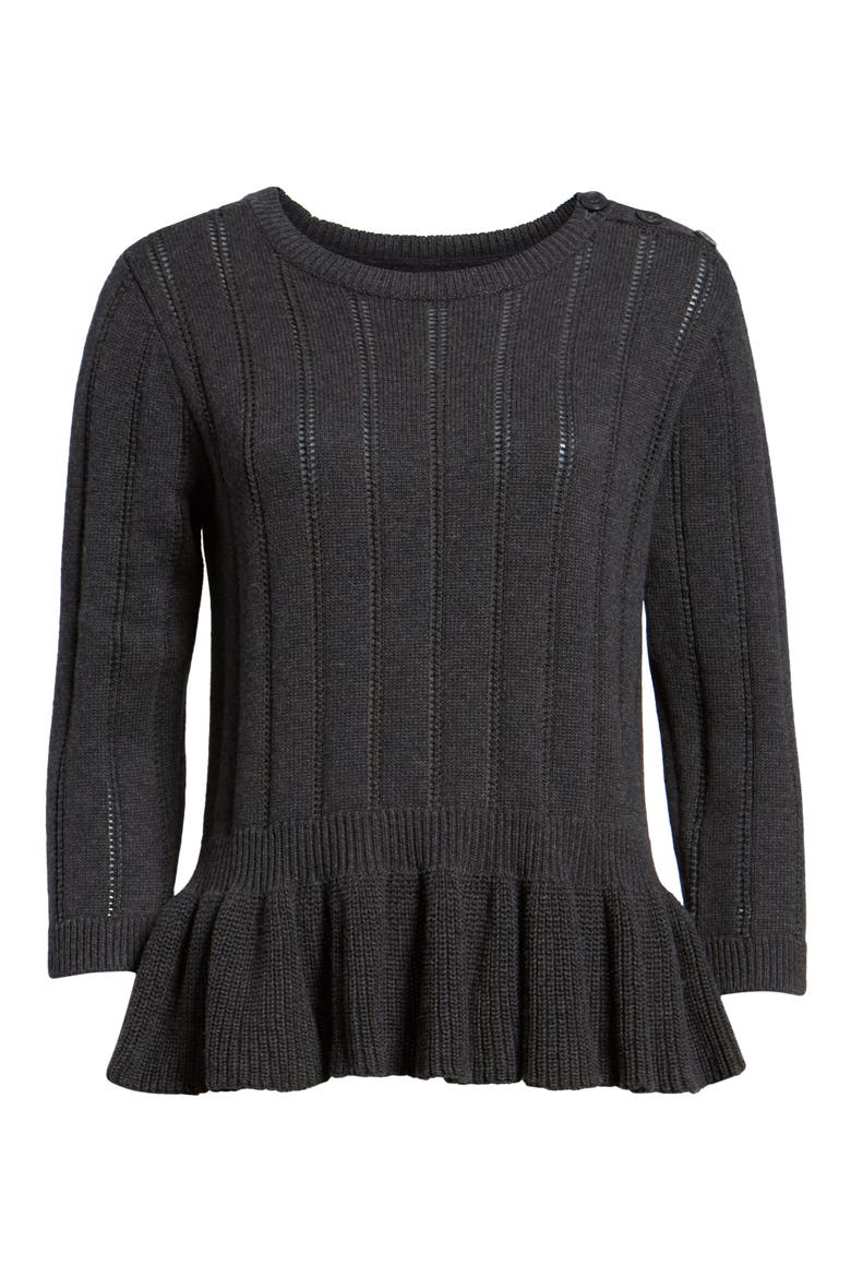 Cotton Pointelle Peplum Sweater, Alternate, color, CHARCOAL
