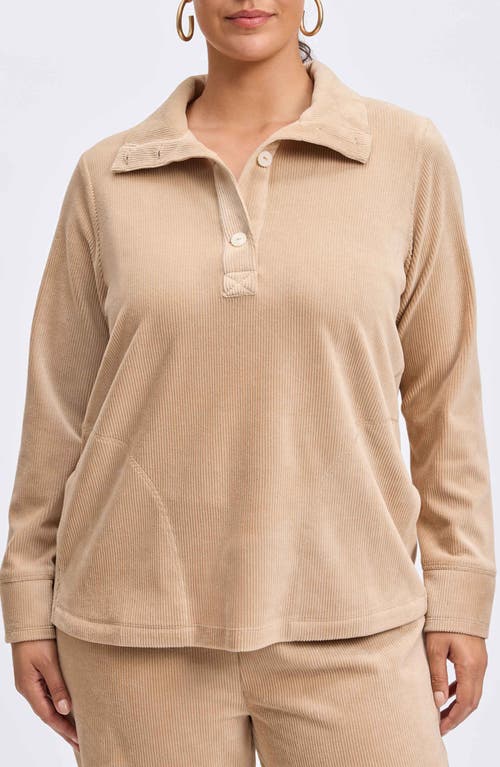 Foxcroft Sammy Corduroy Polo Top in Khaki 