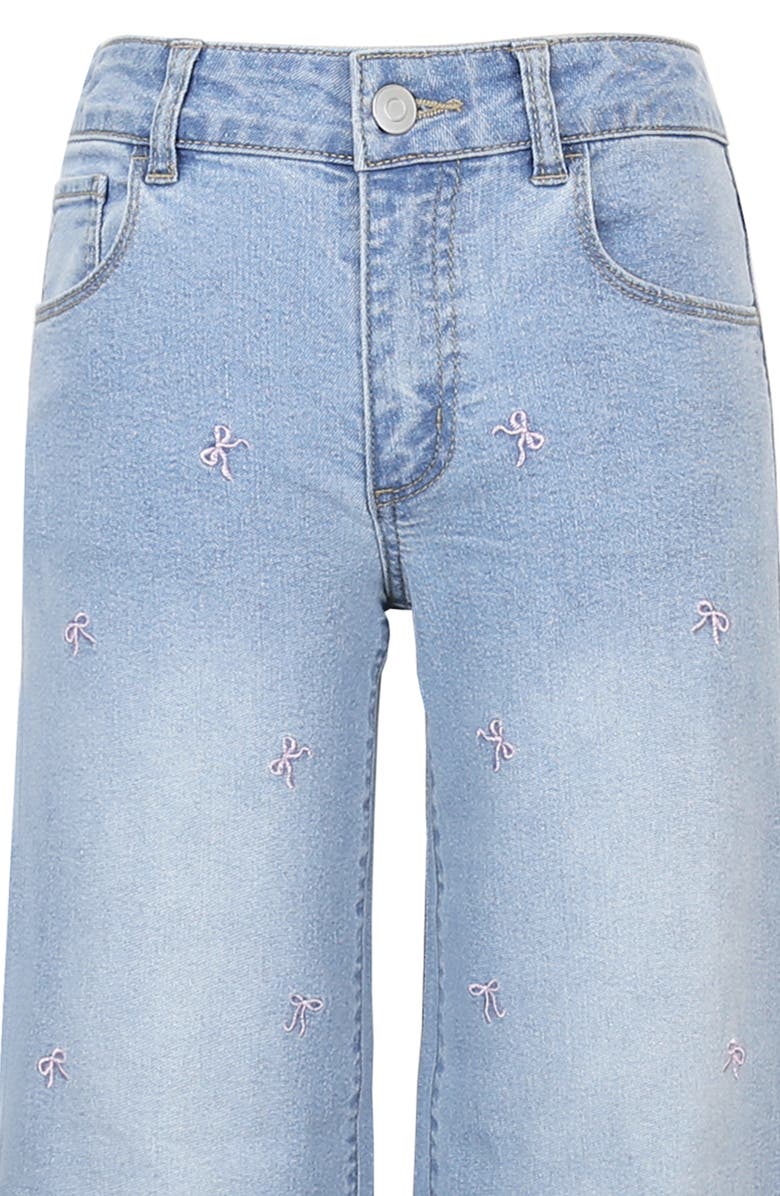 Zunie Kids' Bow Embroidered Wide Leg Jeans, Alternate, color, Light Vintage Blue