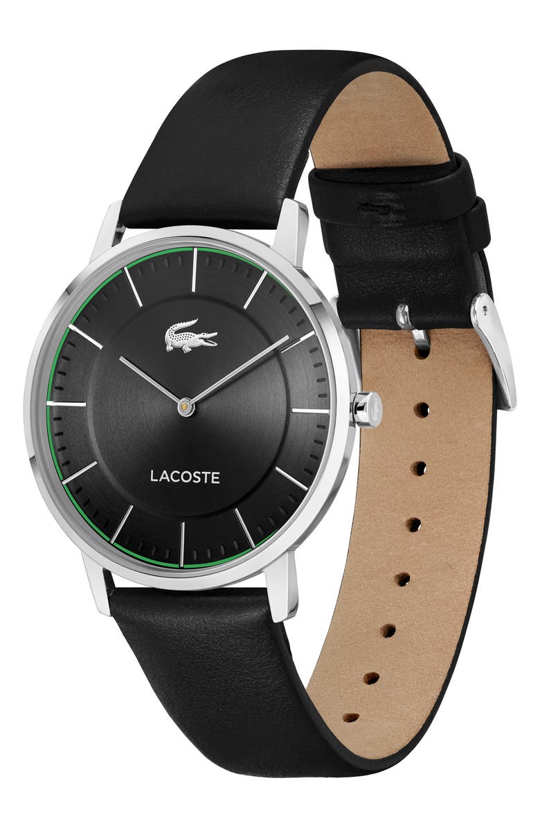 Lacoste Crocorigin Black Leather Strap Watch, 40mm, Alternate, color, Black
