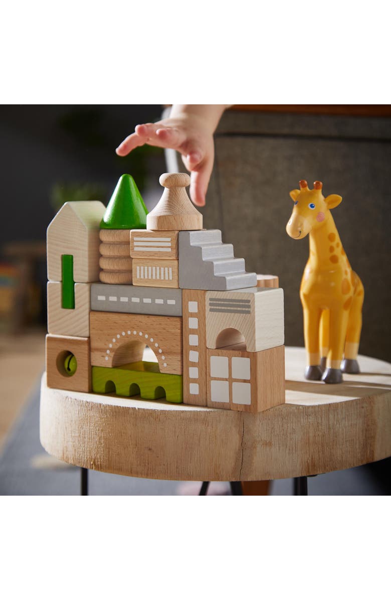 HABA Wooden Block Coburg Set - 28 Piece Building Block Set for Toddlers and Kids - Wooden Stacking Toys Made in Germany, For 18 Months and Up, Alternate, color, Green Multi