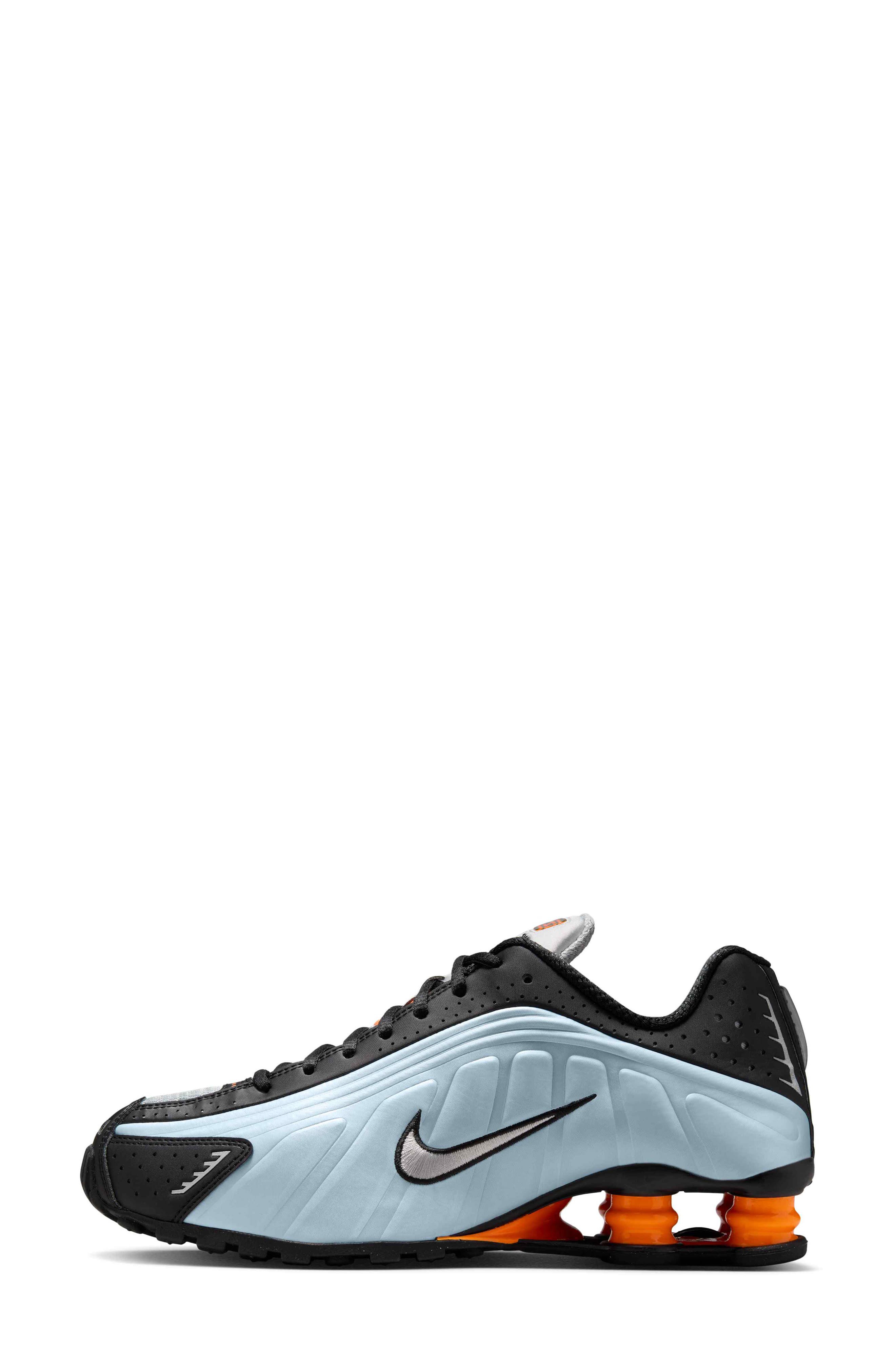 Shox R4 Sneaker, Alternate, color, BLUE TINT/ TOTAL ORANGE/ BLACK