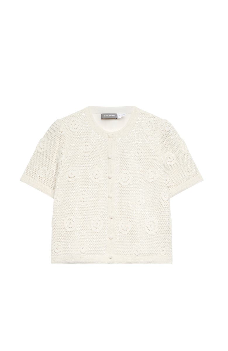 MINT VELVET Cotton Sequin Floral Crochet Top, Alternate, color, Neutral