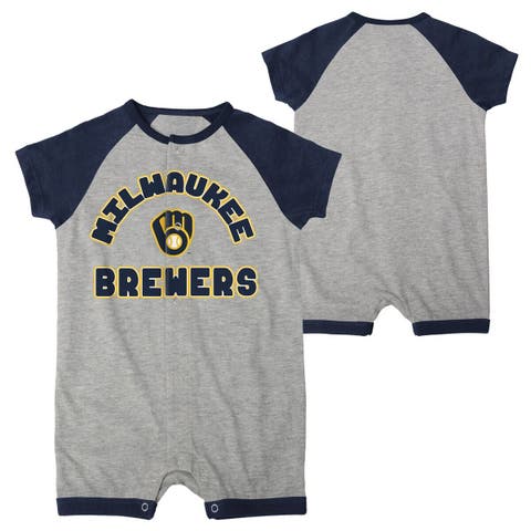 Newborn & Infant Heather Gray Milwaukee Brewers Extra Base Hit Raglan Full-Snap Romper
