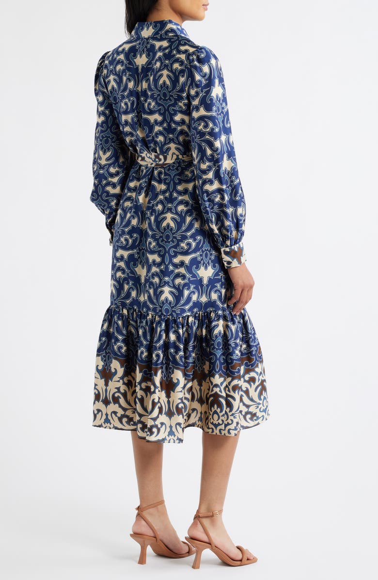 Julia Jordan Print Tie Waist Midi Shirtdress, Alternate, color, Navy Multi