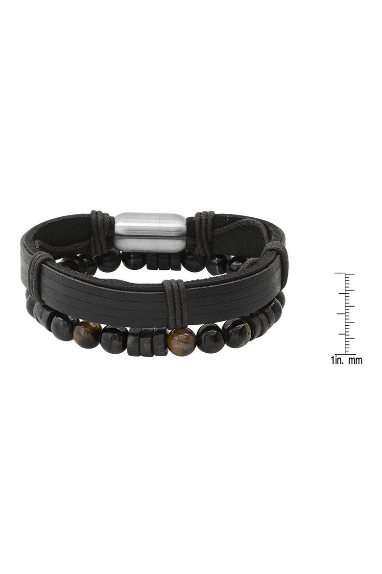 Black Leather Beaded Bracelet, Alternate, color, BLACK