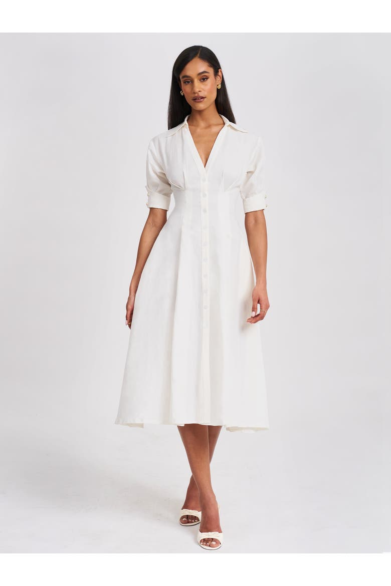 Palina Lyocell Pleated Midi Preppy Shirt Dress, Alternate, color, White