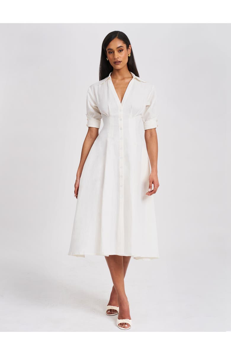 Miss Circle Palina Lyocell Pleated Midi Preppy Shirt Dress, Alternate, color, White