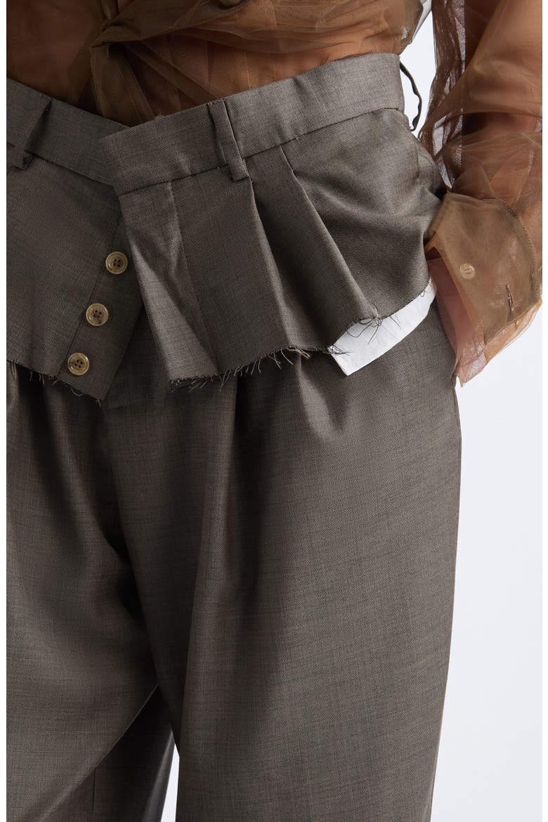 Torn Basque Wide Leg Pleated Wool Blend Trousers, Alternate, color, BISCUIT GRISAGLIA