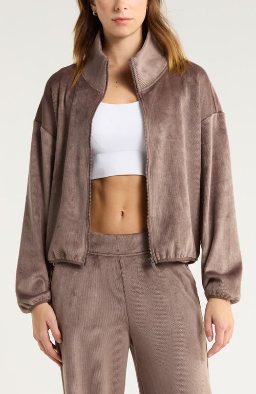 Zella Plush Rib Jacket In Brown