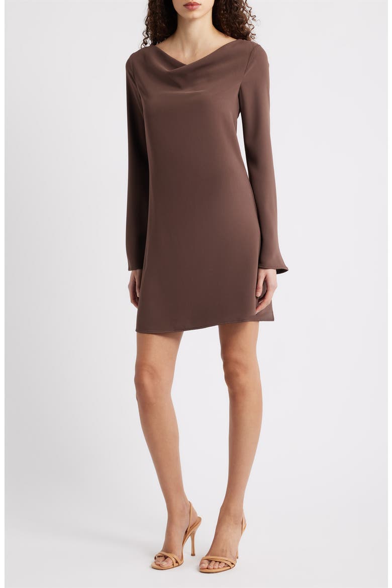 Long Sleeve Minidress, Main, color, ESPRESSO