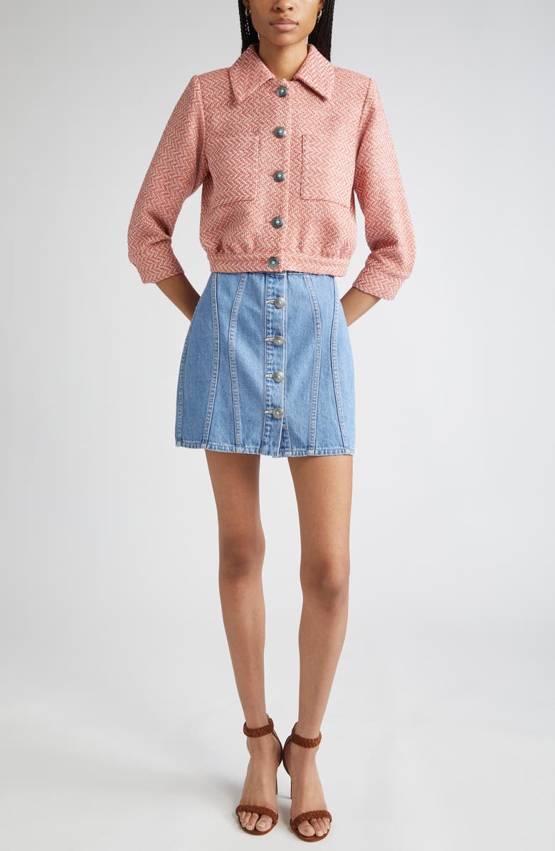 L'AGENCE Jia Tweed Crop Jacket, Alternate, color, Burnt Coral/ Ivory