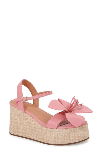 Ashley Kahen Tulip Ankle Strap Platform Wedge Sandal In Pink