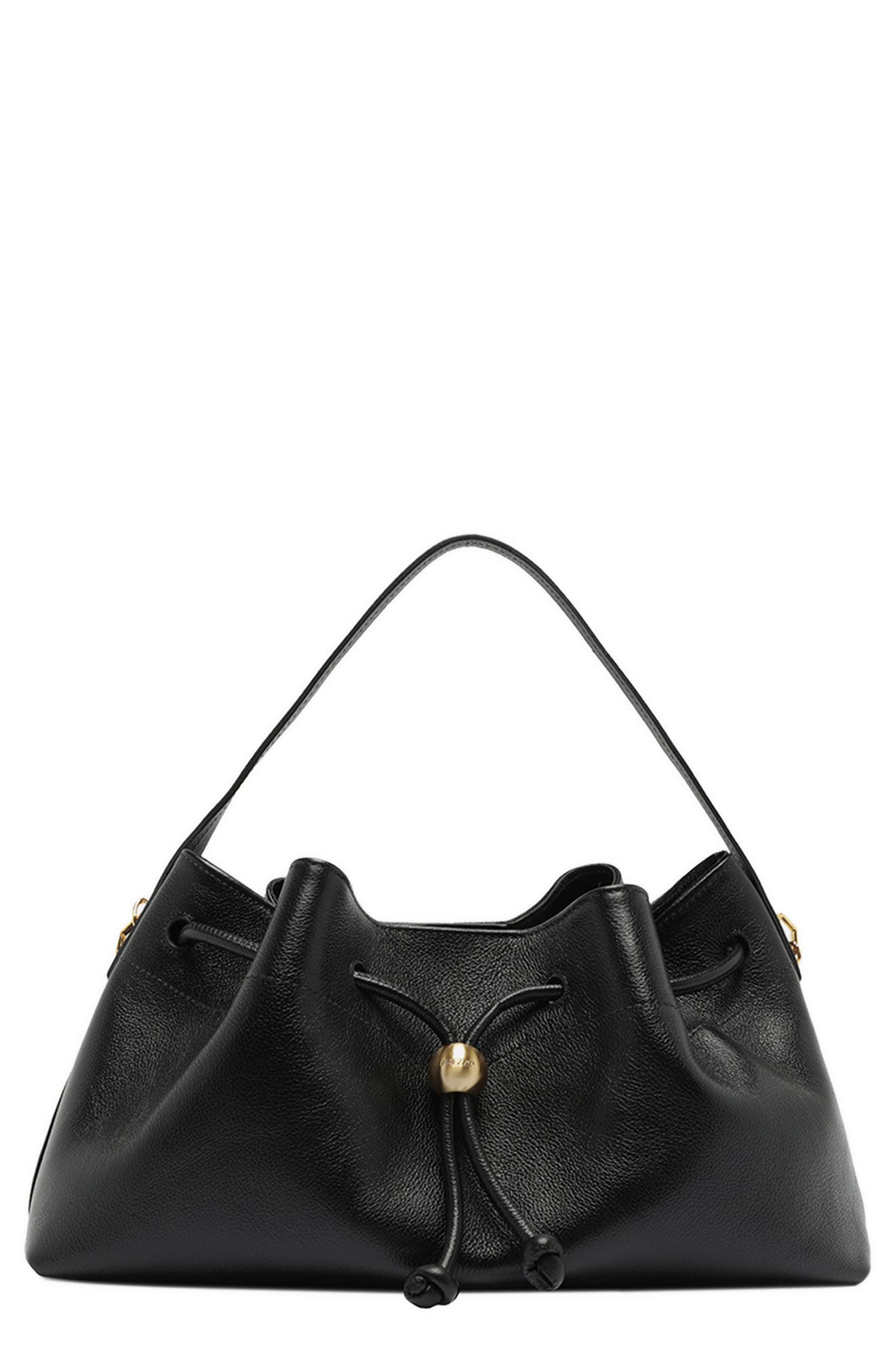 Vivianne Medium Leather Bucket Bag, Main, color, BLACK