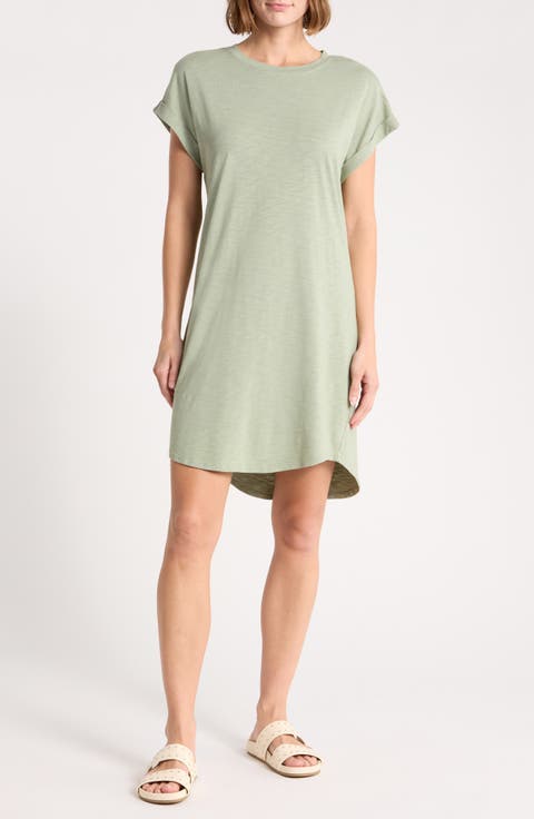 Roll Sleeve Slub T-Shirt Dress