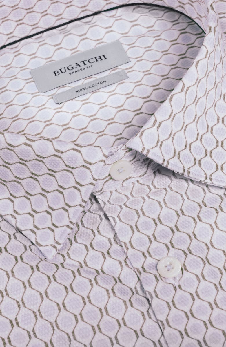 Bugatchi Julian Shaped Fit Geometric Print Cotton Button-Up Shirt, Alternate, color, Air Blue