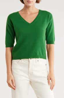 Magaschoni Cashmere V-Neck Elbow Sleeve Sweater