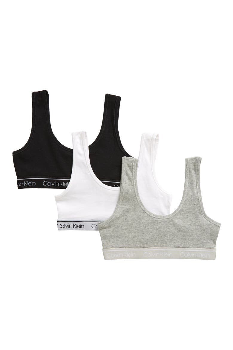 Kids' 3-Pack Assorted Logo Bralettes, Main, color, HEATHER GREY/ WHITE/ BLACK