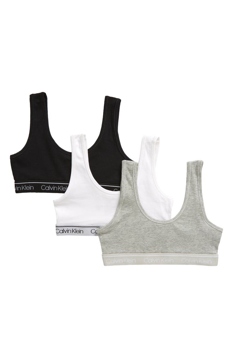 Calvin Klein Kids' 3-Pack Assorted Logo Bralettes, Main, color, Heather Grey/ White/ Black
