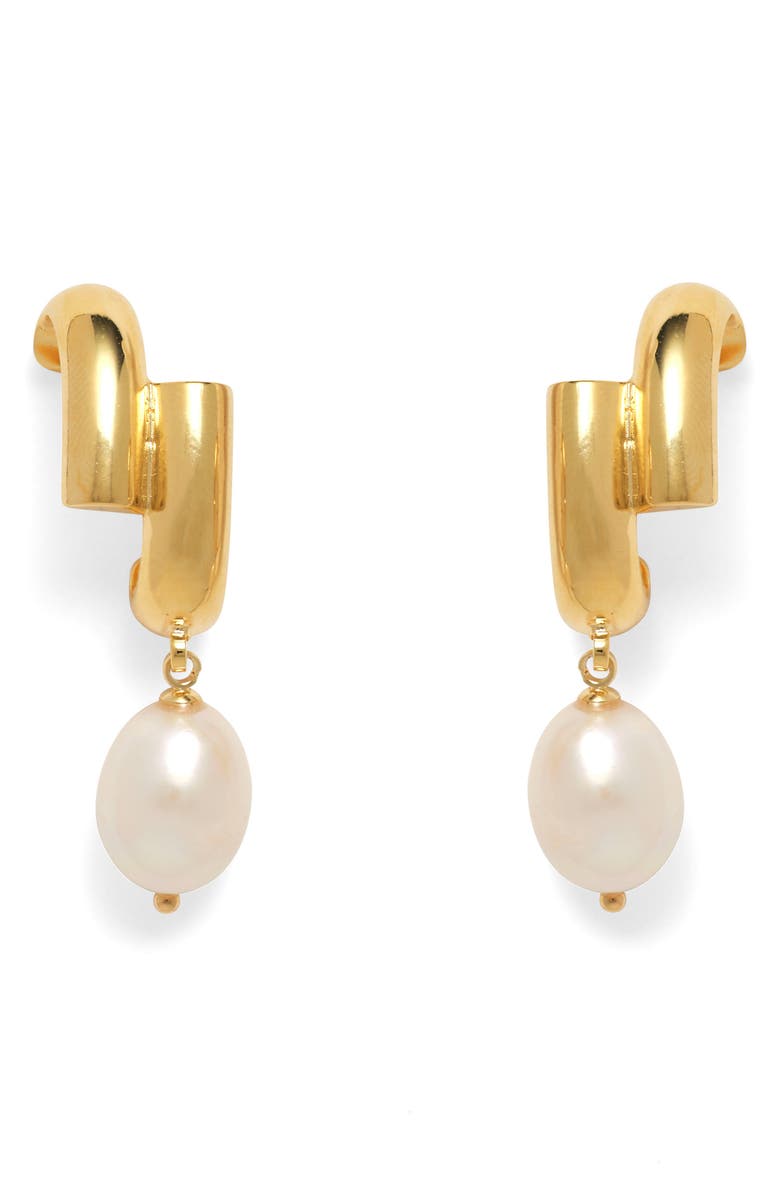 Lady Grey Cultured Pearl Shift Earrings, Main, color, Gold