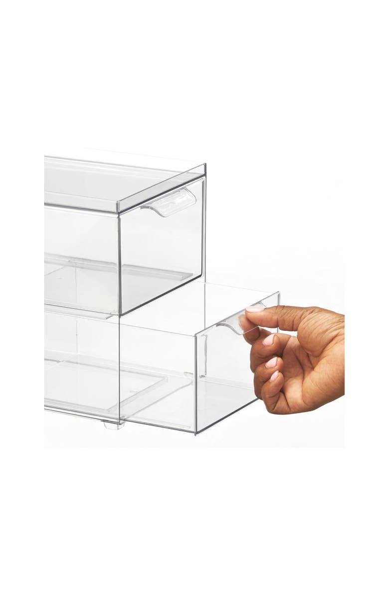 mDesign 2-Drawer Stackable Organizer - Pull-Out Sliding Storage Drawers for Kitchen - Set of 4 - Clear, Alternate, color, Clear