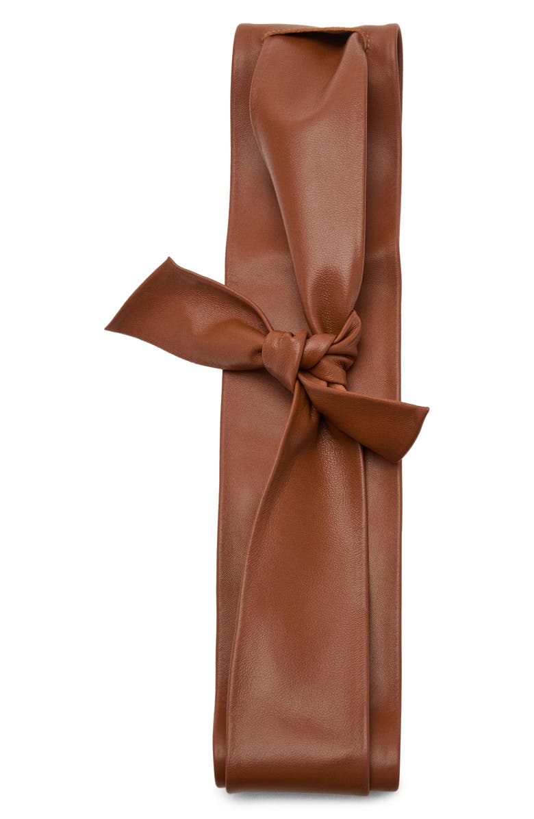 MANGO Starring Hailey Bieber Leather Cummerbund Belt, Alternate, color, Brown