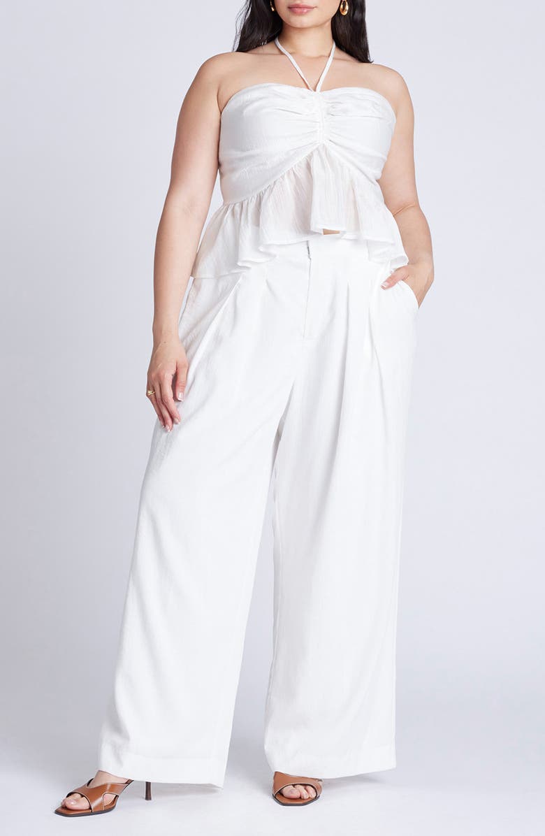 ELOQUII Smocked Peplum Halter Top, Alternate, color, 