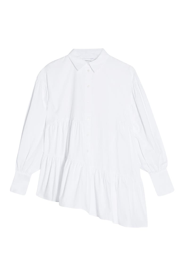 Tiered Asymmetrical Poplin Shirt, Alternate, color, WHITE