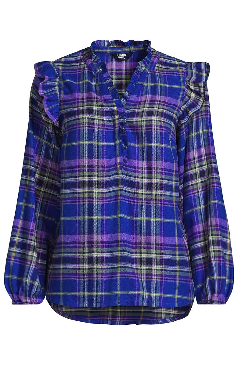 Lands' End Ruffle Front Flannel Popover Blouse, Alternate, color, 
