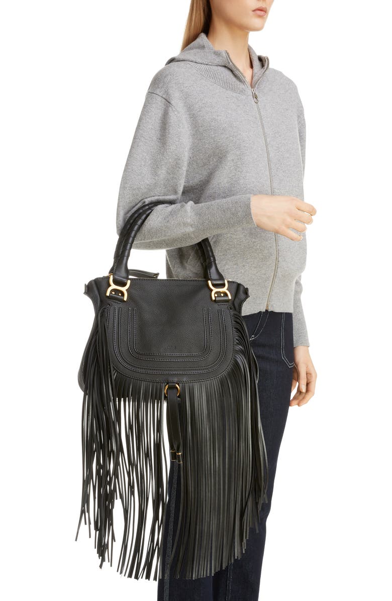 Chloé Medium Marcie Fringe Leather Satchel, Alternate, color,