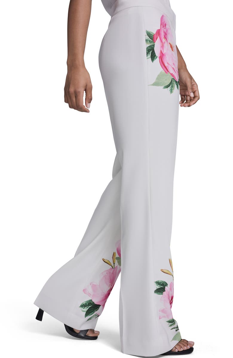 KARL LAGERFELD PARIS Placed Floral Straight Leg Pants, Alternate, color, Soft White