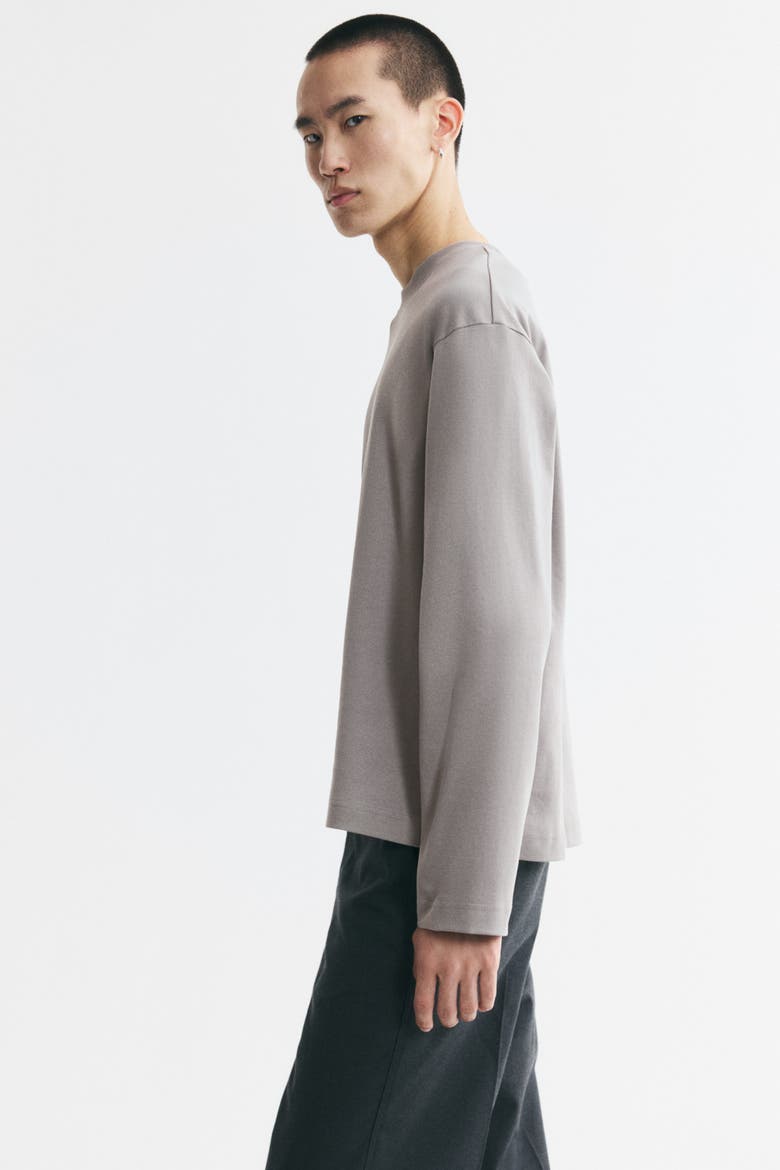Relaxed-Fit Long-Sleeved Interlock Cotton T-Shirt, Alternate, color, Light taupe