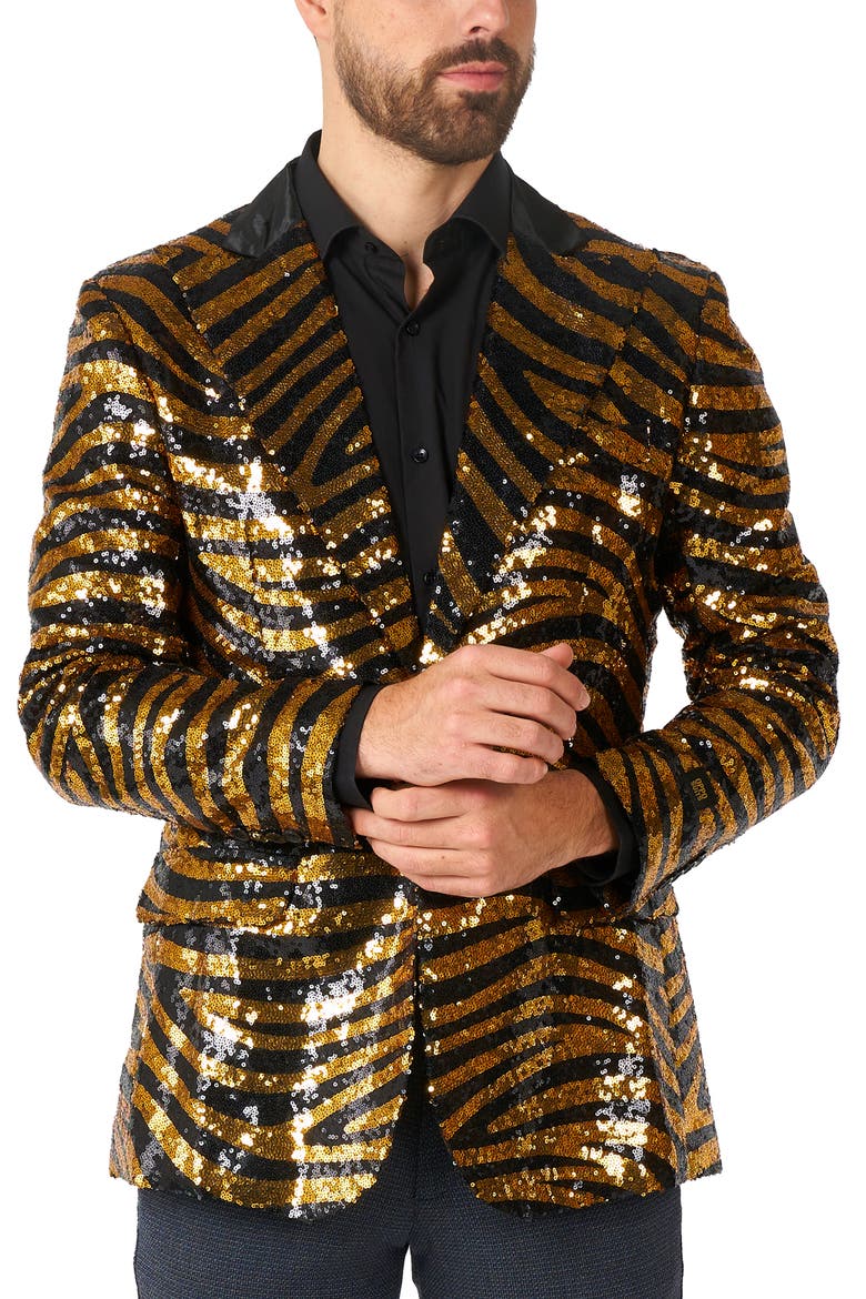 Tiger Royale Sequin Notch Collar Blazer, Main, color, GOLD