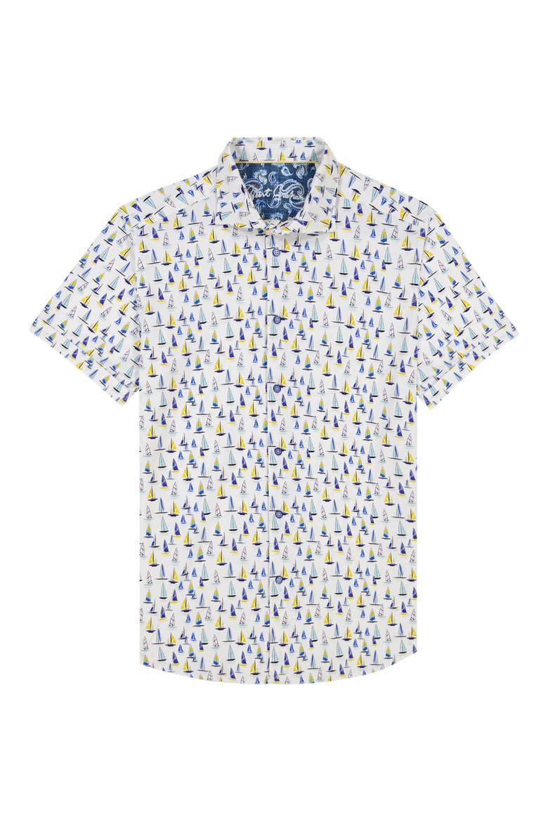 Transpacific Knit Short Sleeve Button-Up Shirt, Alternate, color, WHITE