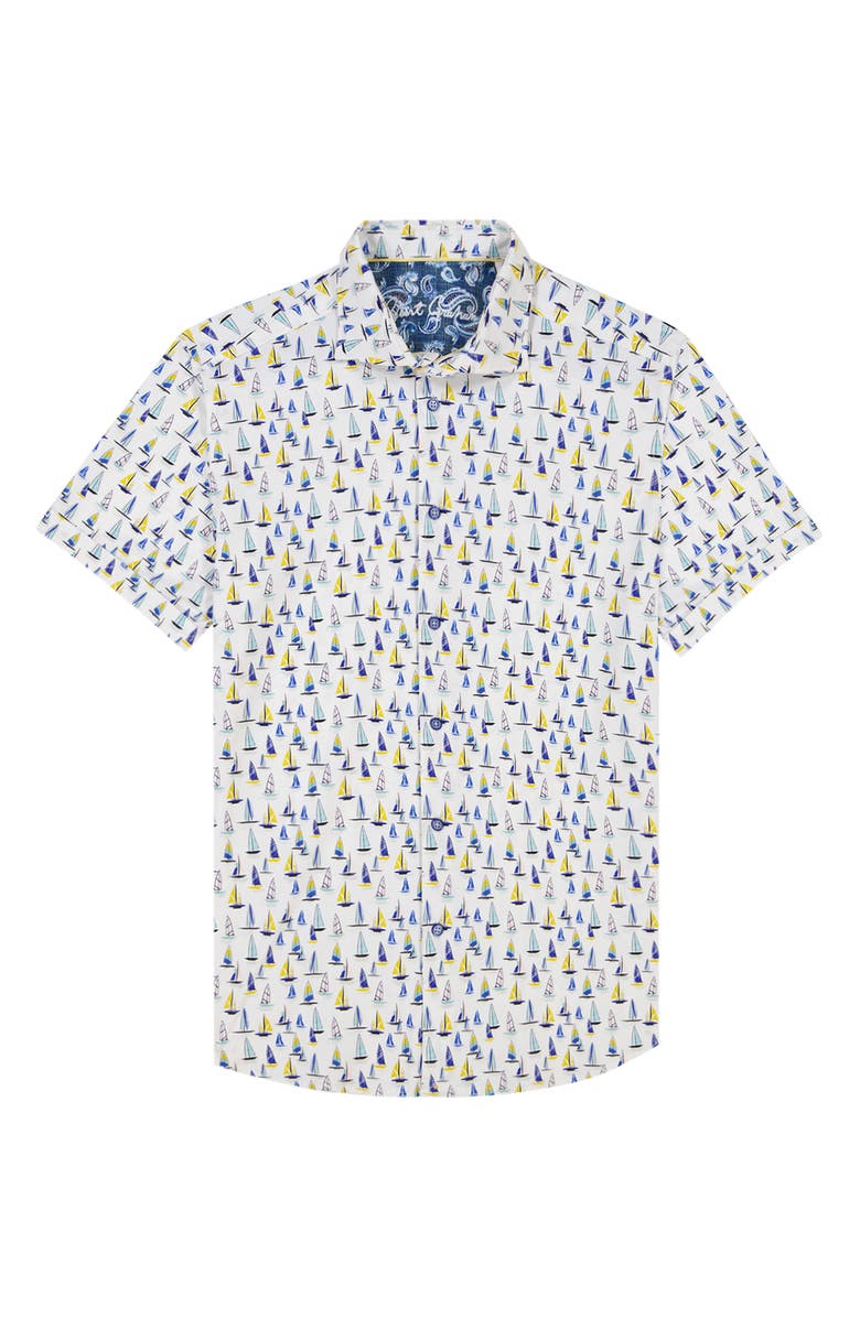 Robert Graham Transpacific Knit Short Sleeve Button-Up Shirt, Alternate, color, White