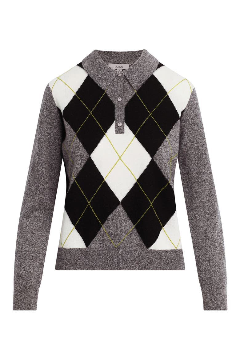 Argyle Cashmere Polo Sweater, Alternate, color, CHARCOAL ARGYLE