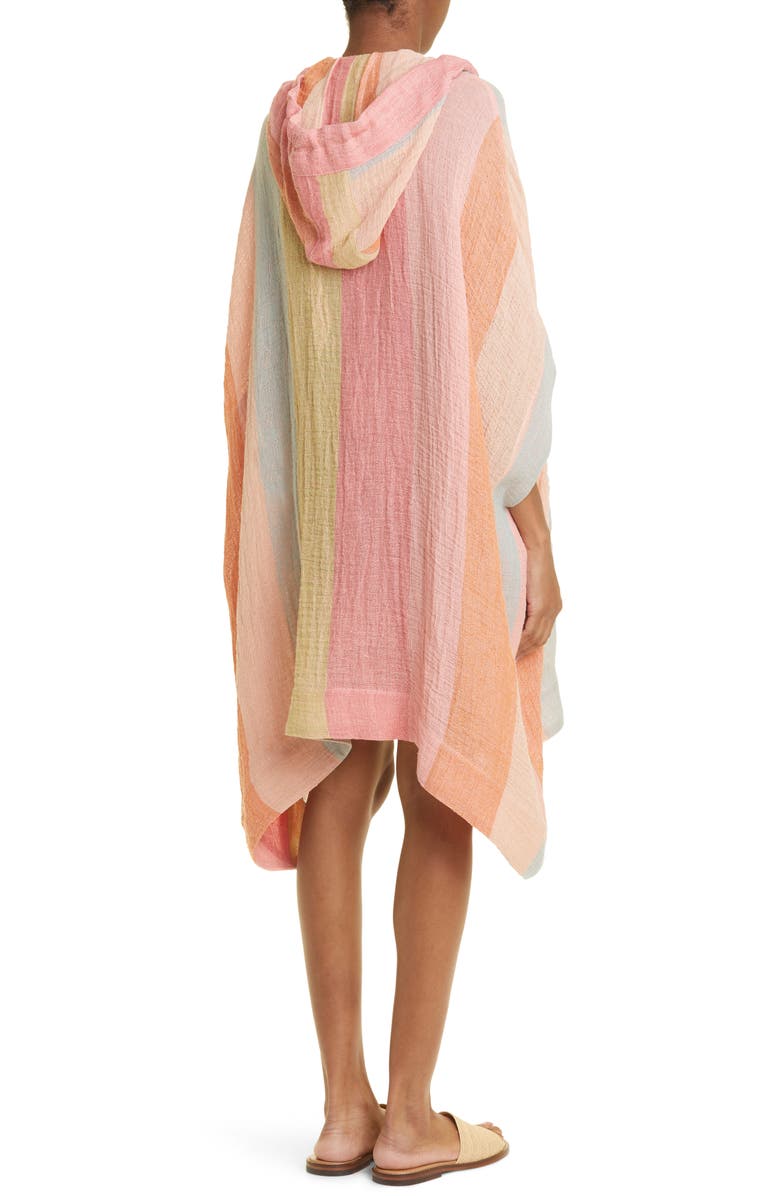 Lisa Marie Fernandez Awning Stripe Linen Blend Hooded Poncho Cover-Up, Alternate, color,