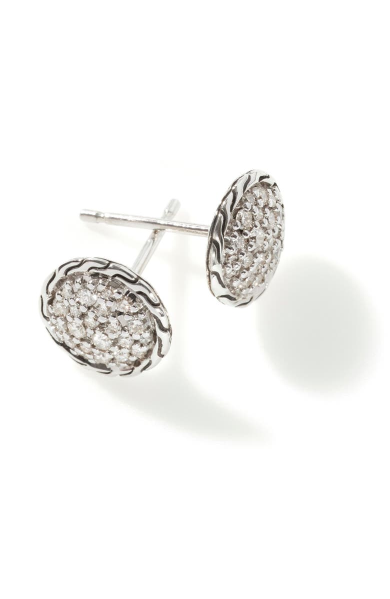 John Hardy Chain Classic Pavé Diamond Stud Earrings, Alternate, color, Silver