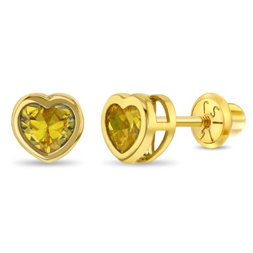 In Season Jewelry 14k Heart Bezel Simulated Birthstone Earrings In Gold