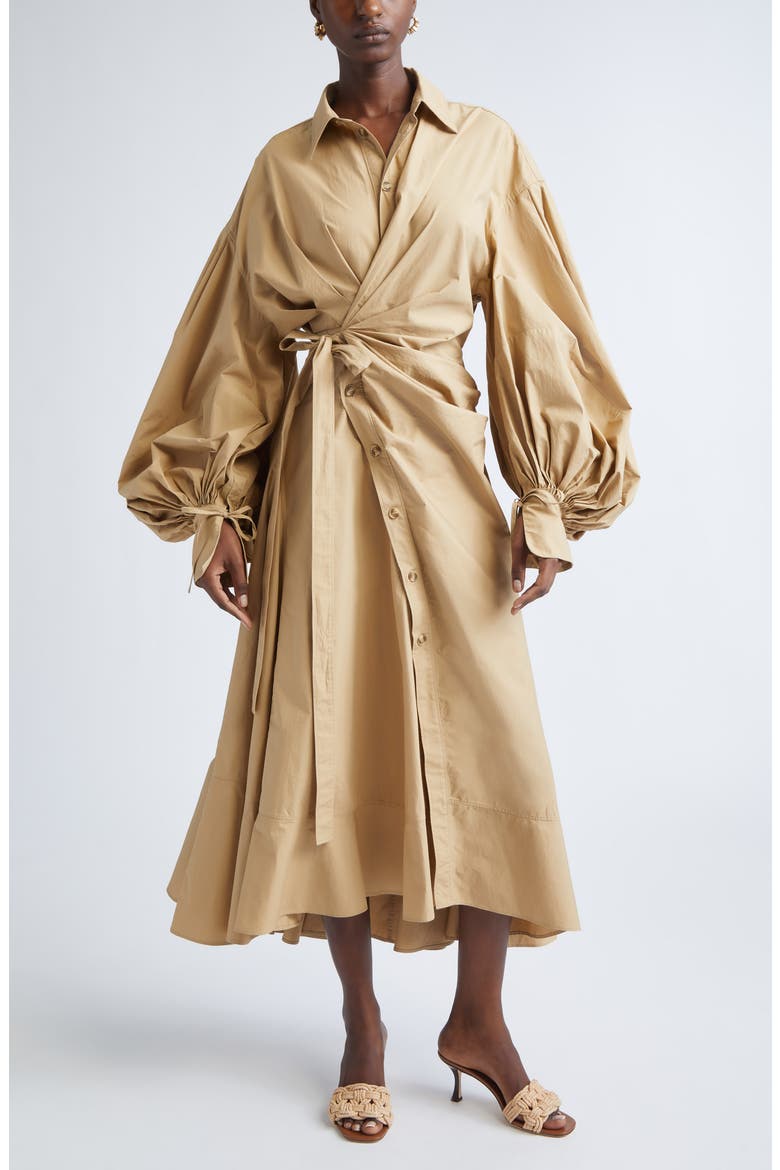 Rebellion Long Sleeve Cotton Poplin Shirtdress, Main, color, OLIVE