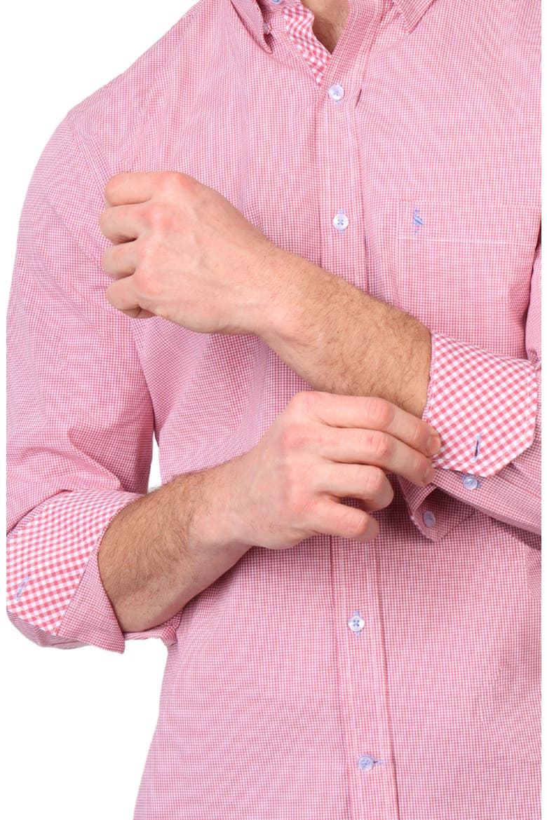 Micro Gingham Stretch Cotton Button-Up Shirt, Alternate, color, SUNWASHED RED