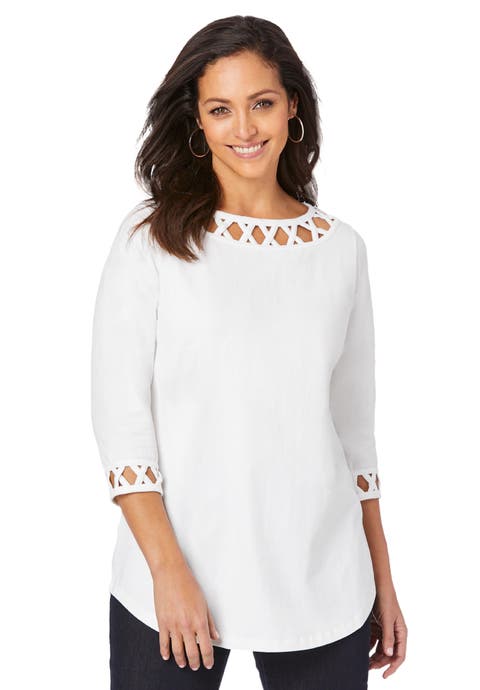 Stretch Cotton Lattice Boatneck Tunic (Plus Available)