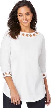 Jessica London Stretch Cotton Lattice Boatneck Tunic