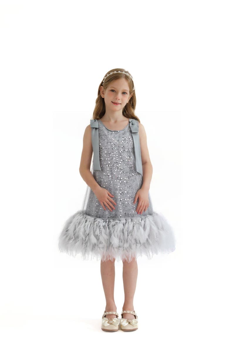 Sequin Feather Dress, Alternate, color, Silver