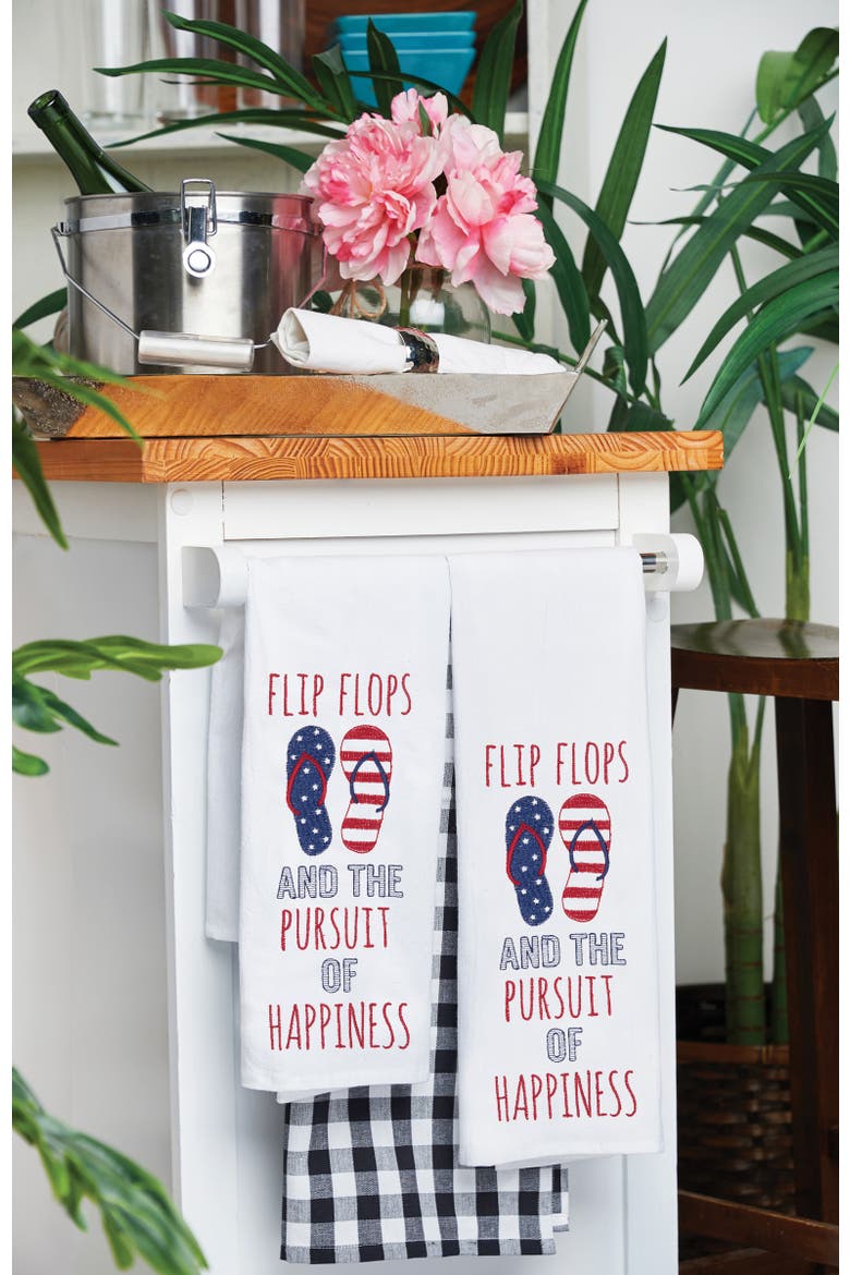 Flip Flops & The Pursuit Of Happiness Flour Sack Cotton Kitchen Towel, Alternate, color, White