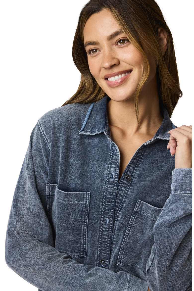 Gwen Indigo Terry Button-Up Shirt, Alternate, color, INDIGO BLUE