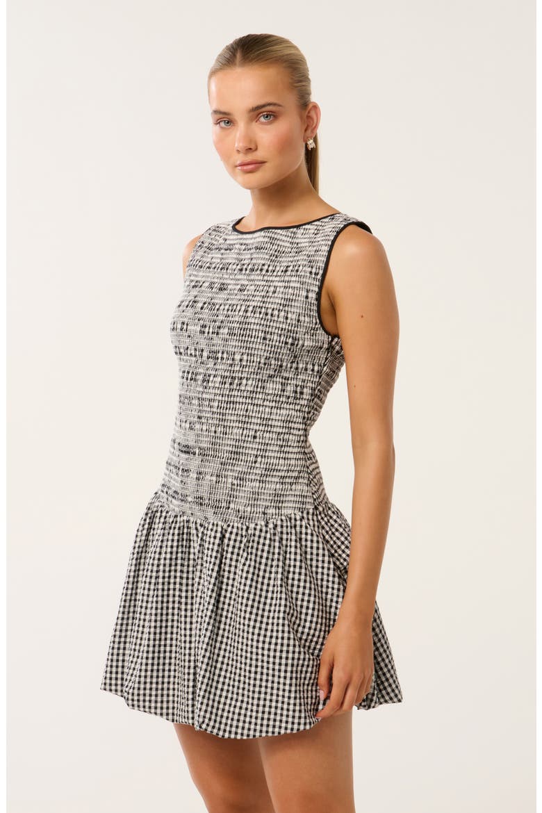 Lily Bubble Hem Tie Back Minidress, Alternate, color, BLACK/ WHITE GINGHAM