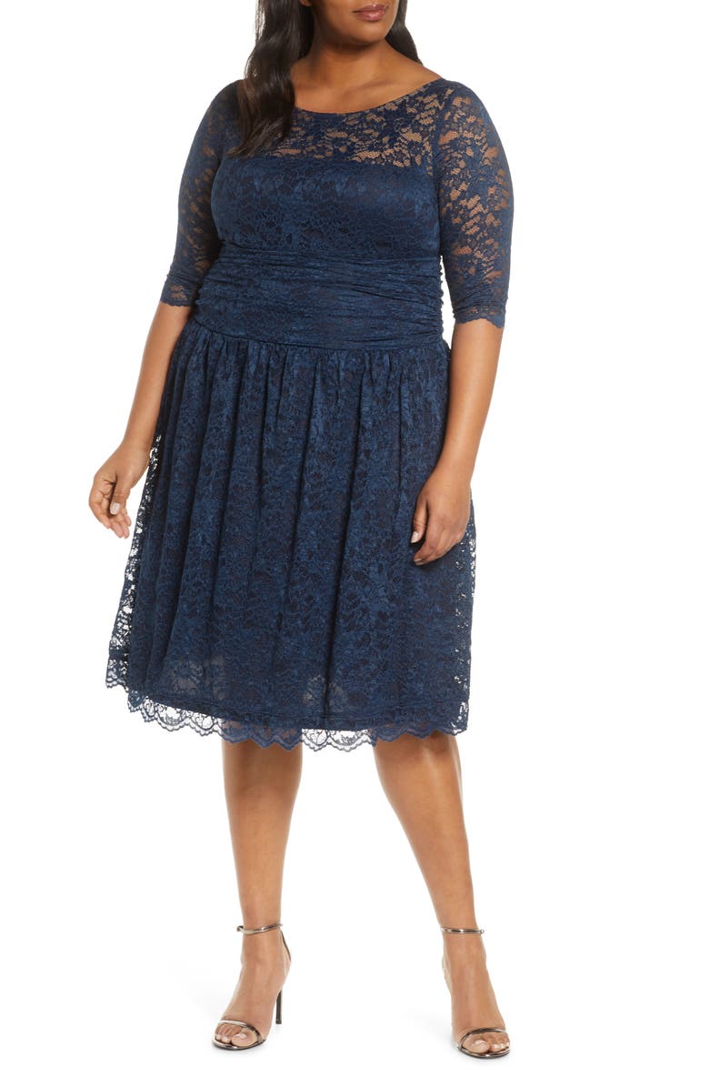 Kiyonna Luna Lace A-Line Dress, Main, color, Navy