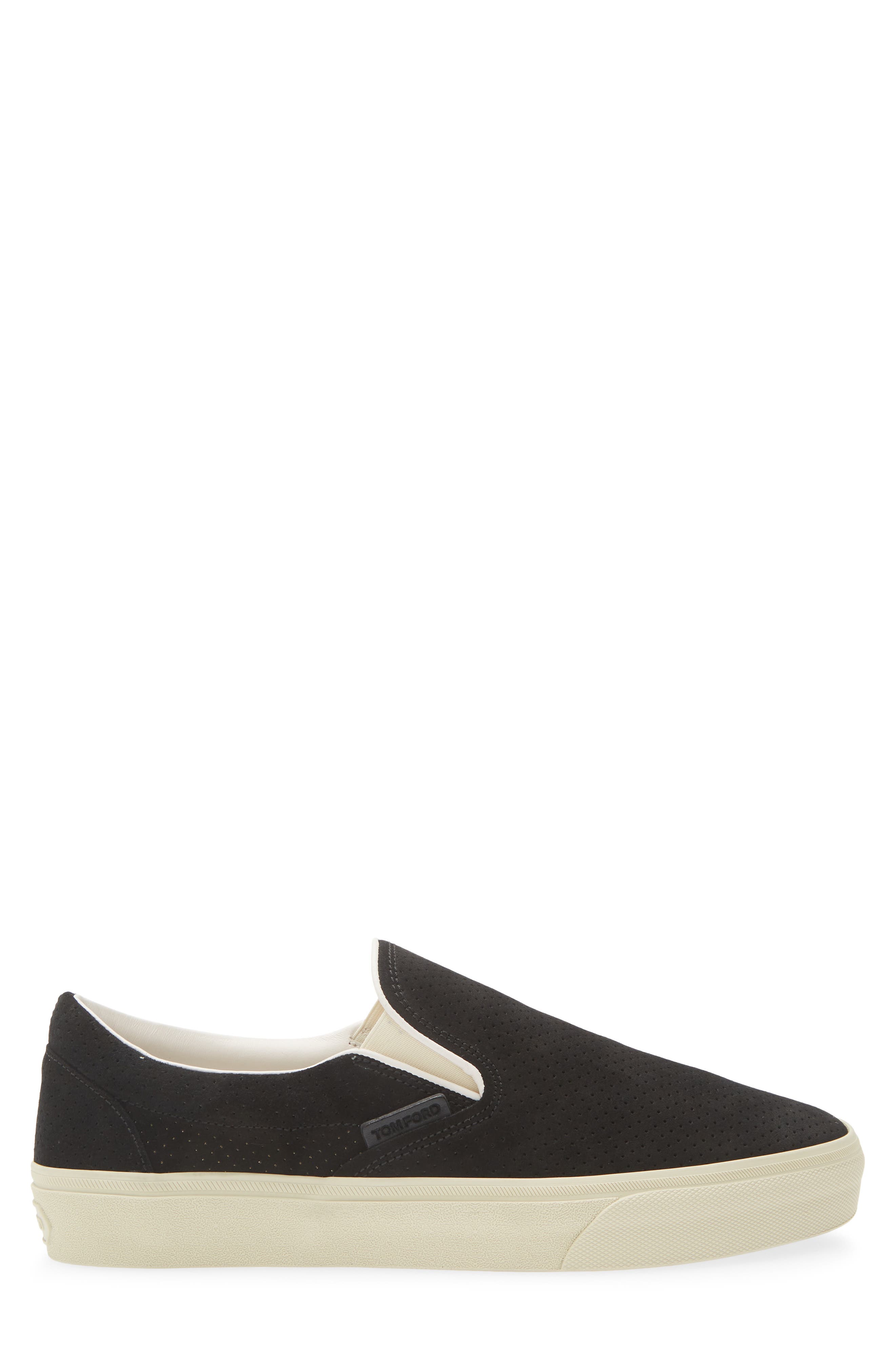 TOM FORD Jude Perforated Suede Slip-On Sneaker, Alternate, color, Black/ Cream